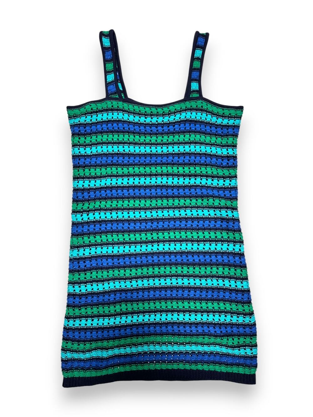 GAP Striped Strappy Crochet Knit Full Lined Teal & Navy Blue Sundress Size M